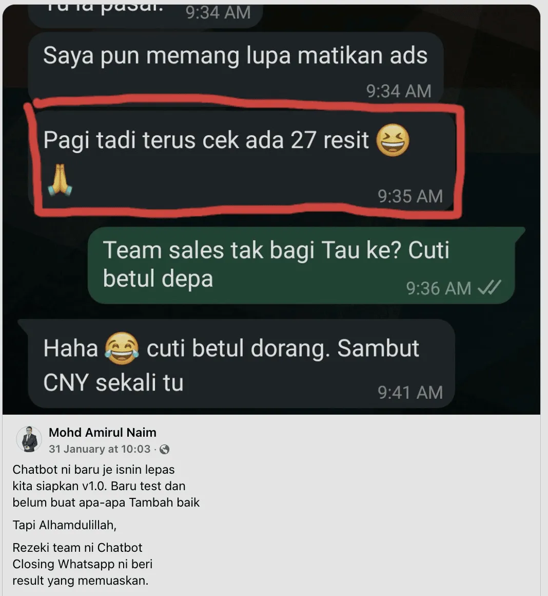 Testimoni chatbot BBS Bootcamp